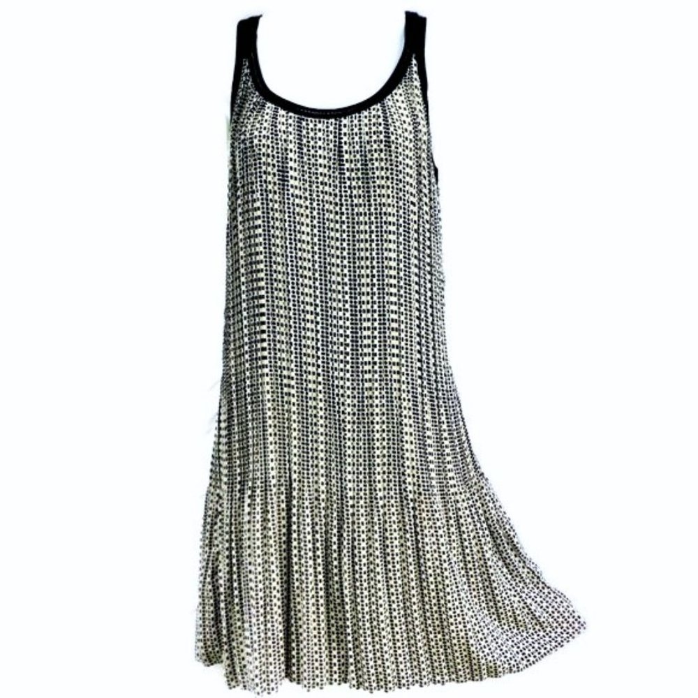 Max Studio Dress Shift Accordion Pleated Tank Black Lace Inset XS